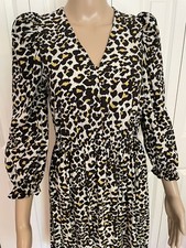 Banana Republic XS Black Beige Leopard Animal Print V Neck Lightweight Dress