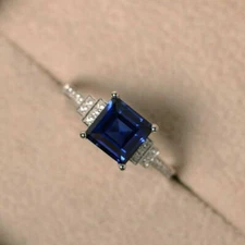 925 Silver Plated Ring Women Jewelry Simulated Blue Sapphire  Wedding Ring 6-10