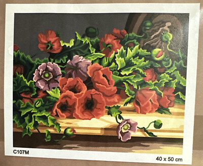 Printed needlepoint  tapestry Canvas Only Orchidea 40x50 Cm Poppies
