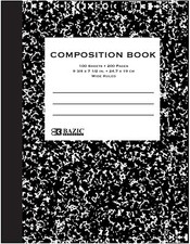 BAZIC Wide Ruled 100 Sheets Black Marble Composition Book, Hardcover Comp Books,