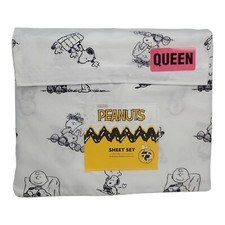 Peanuts Queen Size Sheet Set By Berkshire Snoopy Friends Design Black White
