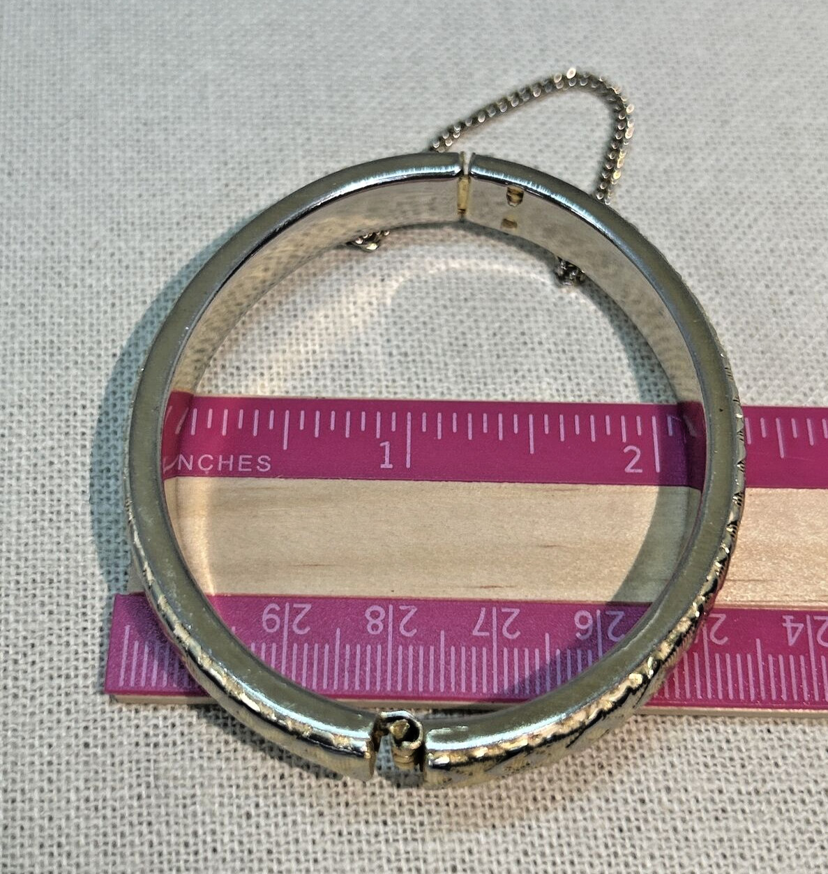 Bangle Bracelet Etched Silver & Gold Metal Tone Jewelry Designs Hinged Chained