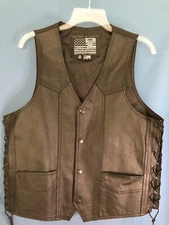 USA Bikers Dream Apparel Vtg Leather Motorcycle Vest Snap Front Mens Medium (40)