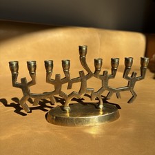 Portacandele vintage ottone stile Keith Haring Judaica Menorah Hanukah metallo
