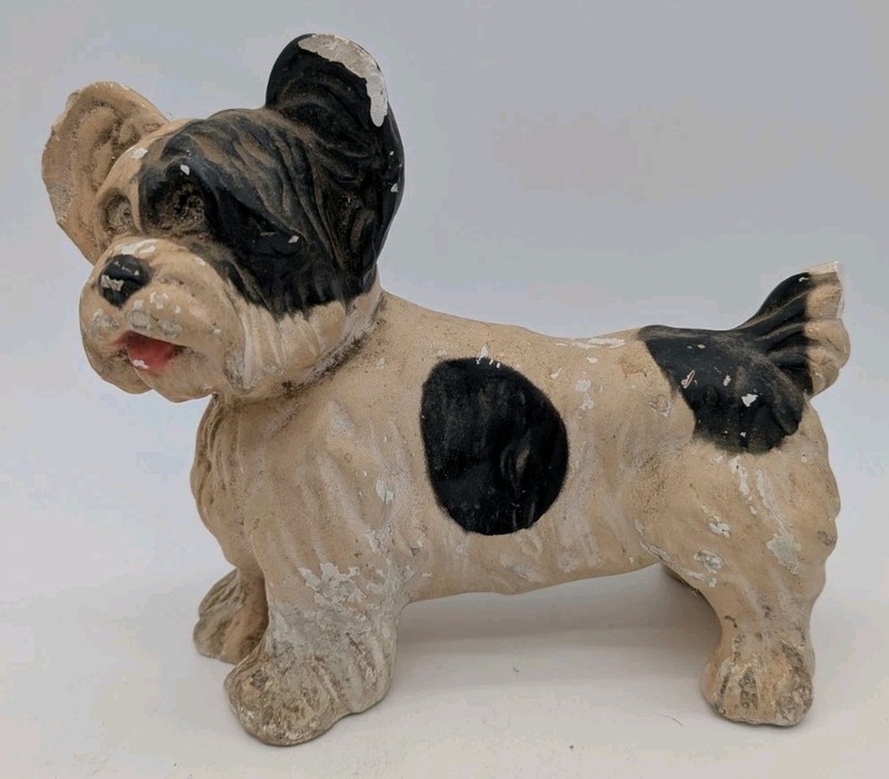 Vintage Plaster Or Concrete Terrier Dog Statue Door Stopper