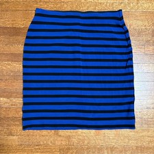 LOFT Striped Pencil Skirt Blue Black Elastic Waist Knit Size Medium