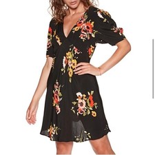 Free People Neon Garden black yellow orange floral dress size 0 NWT