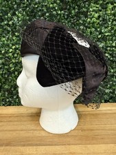 Vintage 1940s-50s Women's Black Lace Fascinator Hat Velour  Satin Pillbox