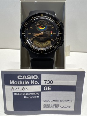 Vintage CASIO AW-60 Modul 730 Fitness Ana-Digi Uhr mit Box & Papieren neuwertig