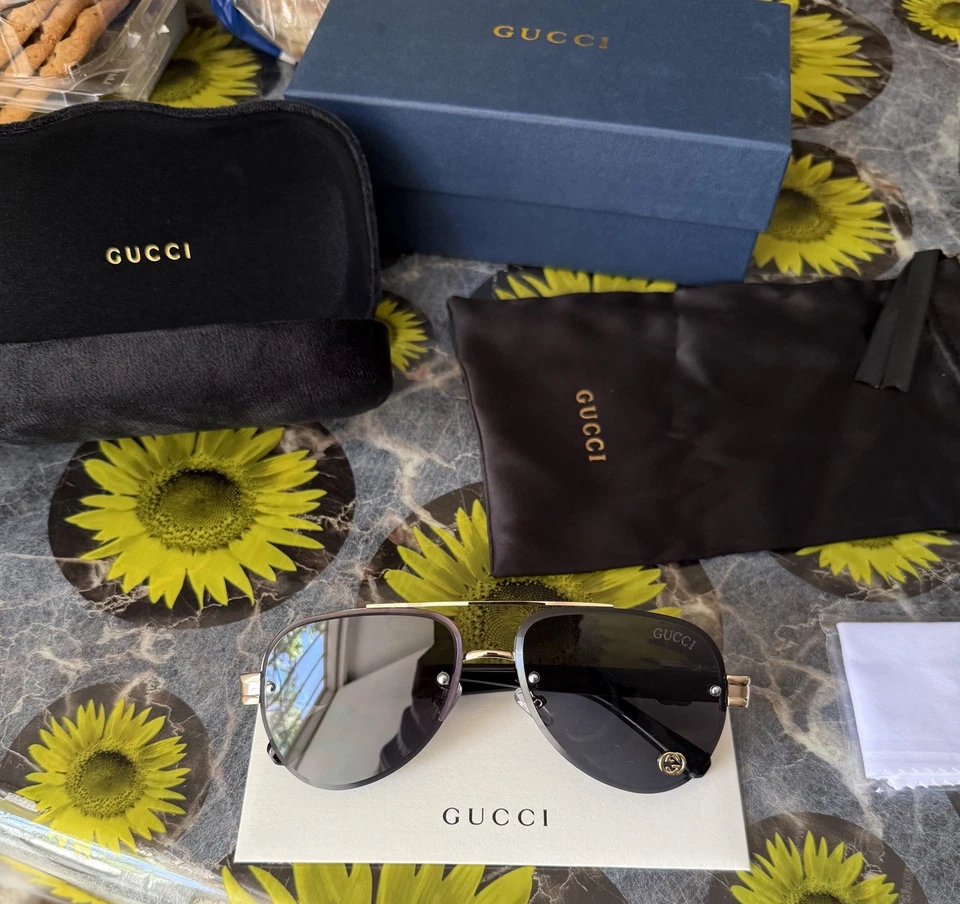 Gucci GG 1220S Black & Gold Aviator Sunglasses Ships Same Day! - Image 2 of 4