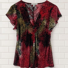 Vintage Susie Red&Black Paisley Womens Large Top made in USA Retro 90's