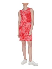 CALVIN KLEIN Womens Red Tie Elastic Waist Vented Sides Sleeveless Dress 4