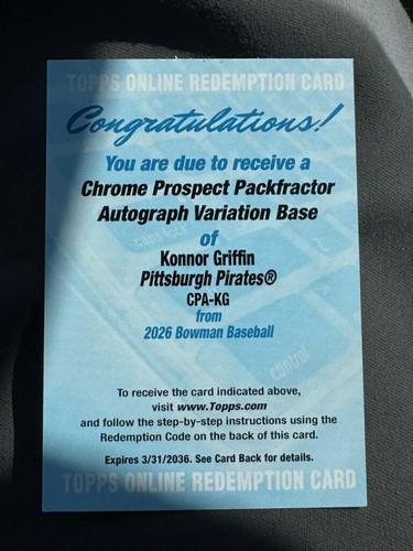 2026 Bowman KONNOR GRIFFIN Chrome Prospects Packfractor REDEMPTION Auto /89 🔥🔥