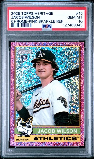 2025 Topps Heritage Chrome Pink Sparkle Refractor #15 Jacob Wilson RC PSA 10