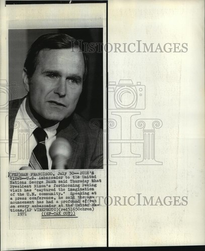 1971 Pressefoto George Bush spricht über Präsident Nixons bevorstehenden Peking-Besuch