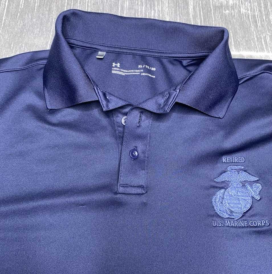 Camisa Polo Retirada USMC Marines Azul Marino Under Armour Manga Corta XL Foto 2 de 4