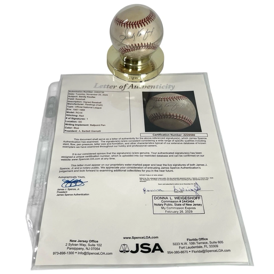 Sandy Koufax Dodgers Signed Baseball With Letter Of Authenticity By JSA - Image 2 of 4