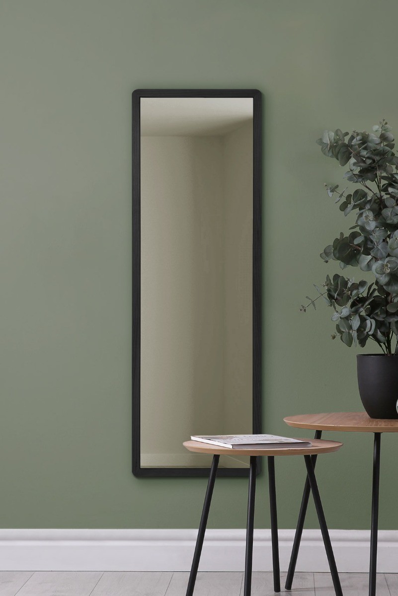 The Naturalis New Black Large Oak Rounded Corners Mirror 47"" X 15.7"" 120 x 40cm