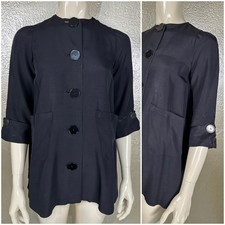 Vintage 1940's Handmade Black Satin Rayon Jacket Lightweight  " Sleeve Petite