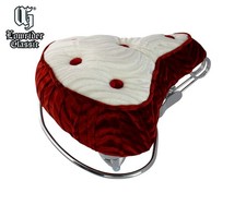 10" LONG OG ORIGINAL LOWRIDER BICYCLE CRUISER BUTTON VELOUR SADDLE RED/WHITE