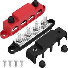 Joinfworld Bus Bar 12V 250A Power Distribution Block 4 x 3/8" Studs Marine Bus