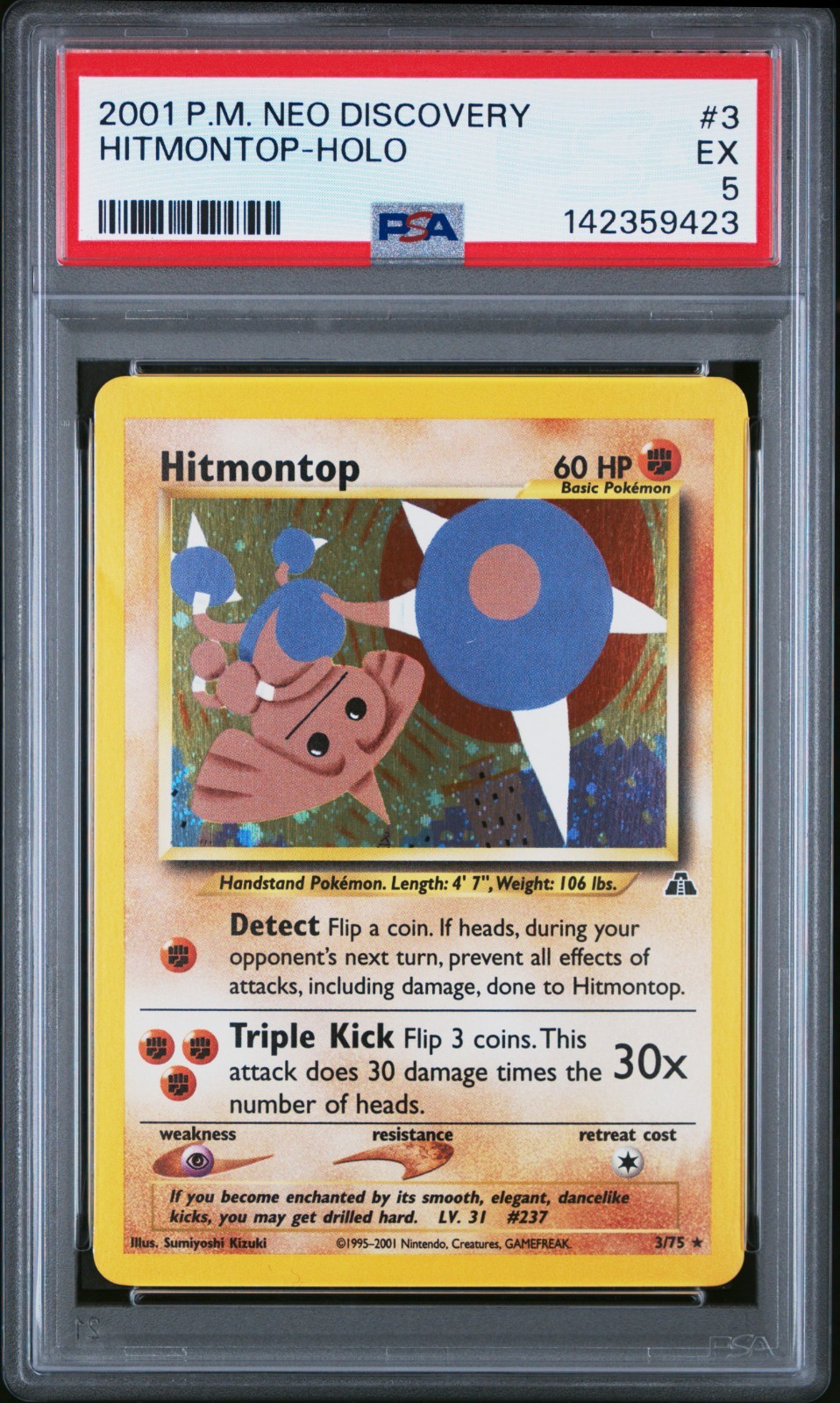 PSA 5 EX Hitmontop Neo Discovery Holo Rare Pokemon Card 3/75