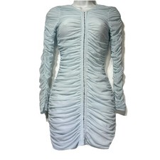 Lioness Urban Outfitters Blue Ruched Mini Dress XS Hook Eye Front Bodycon Y2K