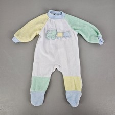 Vintage Carters Boys Infant Newborn Terry Pastel Sleeper Train Small To 11 lbs.
