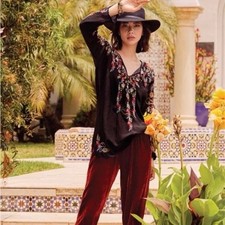 Johnny Was Autumn Bloom Tunic Embroidered Boho Festival Floral Comfy Whimsy Med