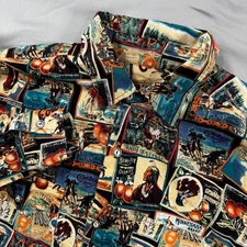 True Grit Western Cowboy AOP Graphic Long Sleeve Button Up Shirt Men's L USA