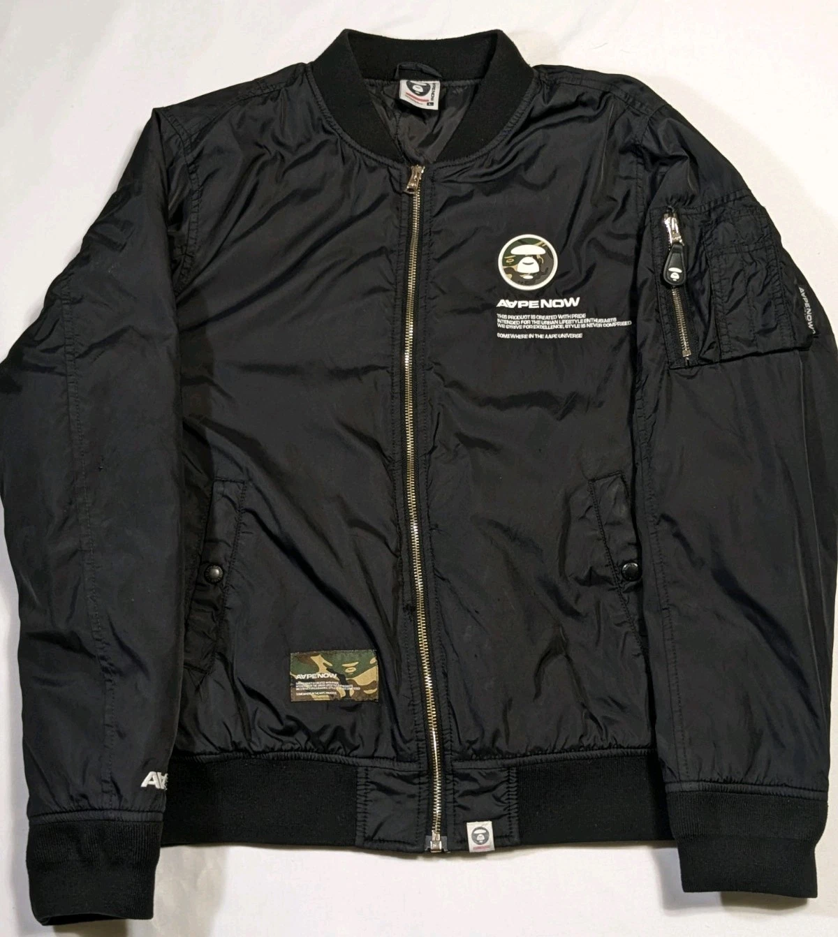 Aape By A Bathing Ape Bape Bomber Jacket  Large Woobie Lined Streetwear Distress image 2