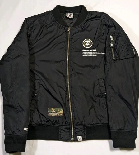 Aape By A Bathing Ape Bape Bomber Jacket  Large Woobie Lined Streetwear Distress image 2