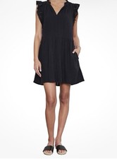 VELVET BY GRAHAM & SPENCER Grace Ruffle Sleeve Cotton Eyelet Black Mini Dress L