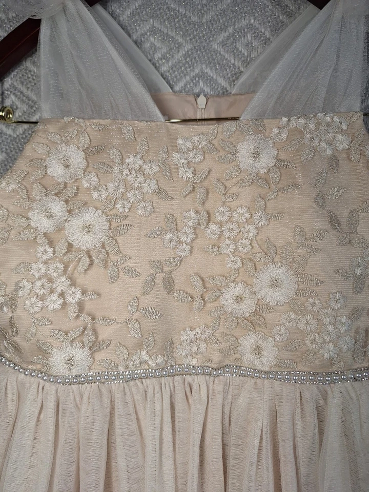 Vestido de Bailarina Bonnie Jean Niñas Crema Marfil Dorado Bordado Talla 16 Foto 4 de 4