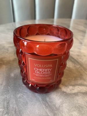 Voluspa GROßE Kirsch Glanz Wachskerze geprägtes Glas Neu 9oz. 255g RAR 