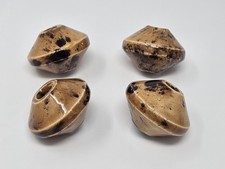 Lot of 4 Vintage Brown Jumbo Saturn Handmade Ceramic Macrame Beads Large Hole