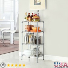 4-Tier Adjustable Carbon Steel Storage Rack Freestanding Shelf W/ Mesh Border US