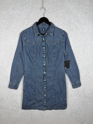 Lee Women s Blue Denim Button-Down Dress Heritage Sz S Strong Tide Spread Collar