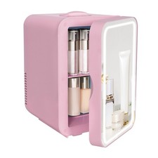Mini Fridge With LED Light Mirror 4/8/10L Portable Cooler Warmer Bedroom Makeup