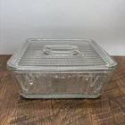 Vintage Anchor Hocking 1932 Design Ribbed Refrig. Dish With Lid 9”X 9”