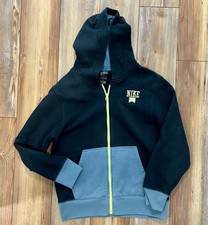 Nike Full Zip Hoodie Black Gray Unisex Kids Size L Cotton Blend Long Sleeve