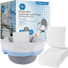 Disposable Commode Liners with Absorbent Gel, 50 Bedpan Liner Bags, Fits Bedside