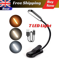 7 LED Book Light - USB Rechargeable, 3-Level Adjustable Clip-on Reading Lamp