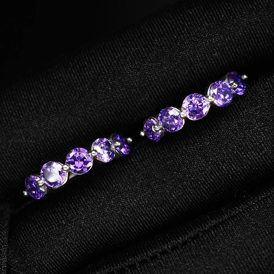 PENDIENTES MEDIA ETERNIDAD HECHOS A MANO PLATA ESTERLINA 925 LLAMATIVOS ZAFIRO MORADO Foto 3 de 4