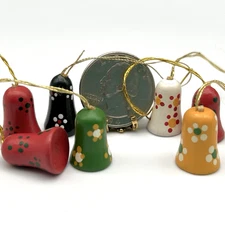 VTG LOT Tiny 0.5" Bells WOOD "Erzgebirge Putz" MINIATURE XMAS VILLAGE Ornaments