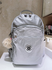 NWT Kipling Seoul up 15" laptop Large Backpack Metal silvery white 45cm H
