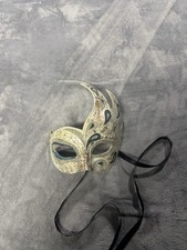 Venetian Masquerade Eyemask Gold/Blue Glitter Plastic w/ Ribbon Tie One Size