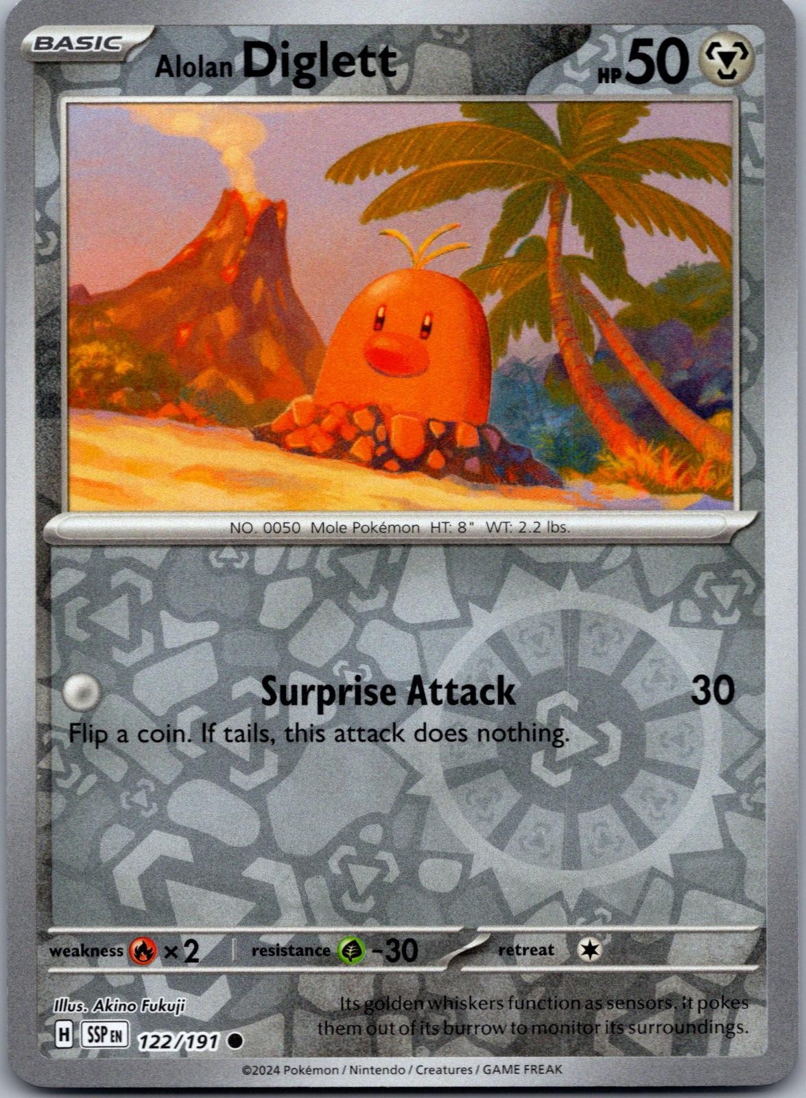 ALOLAN DIGLETT 122/191 COMMON SURGING SPARKS POKEMON REVERSE HOLO NEAR MINT