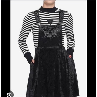 Hot Topic Black Velvet Skirtall Dress Size M Moon Floral Embroidered