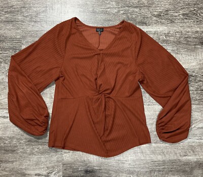 Buckle Black Knit Top Women s Size M Long Sleeve Rust Brown Twisted Front